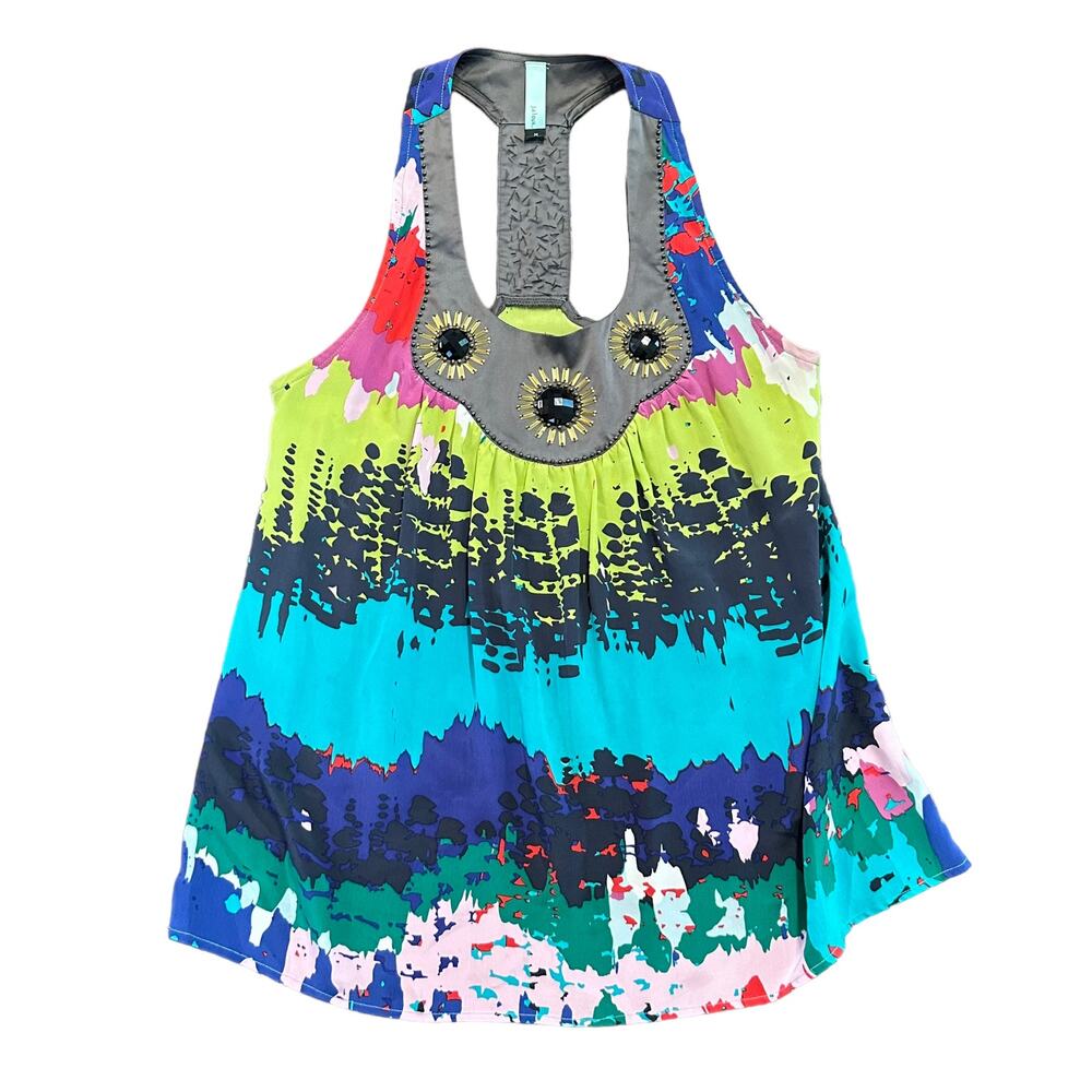 Jaloux Silk Multicolor Beaded Racerback Tank M